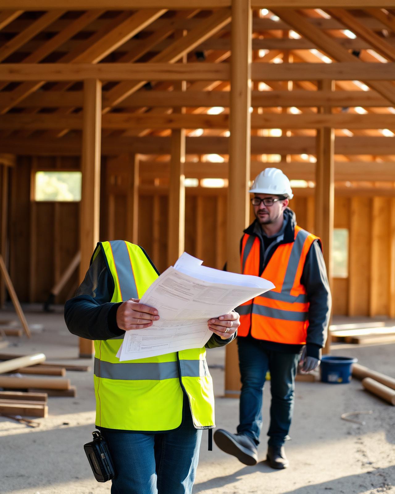 A builder reviewing plans on a job site