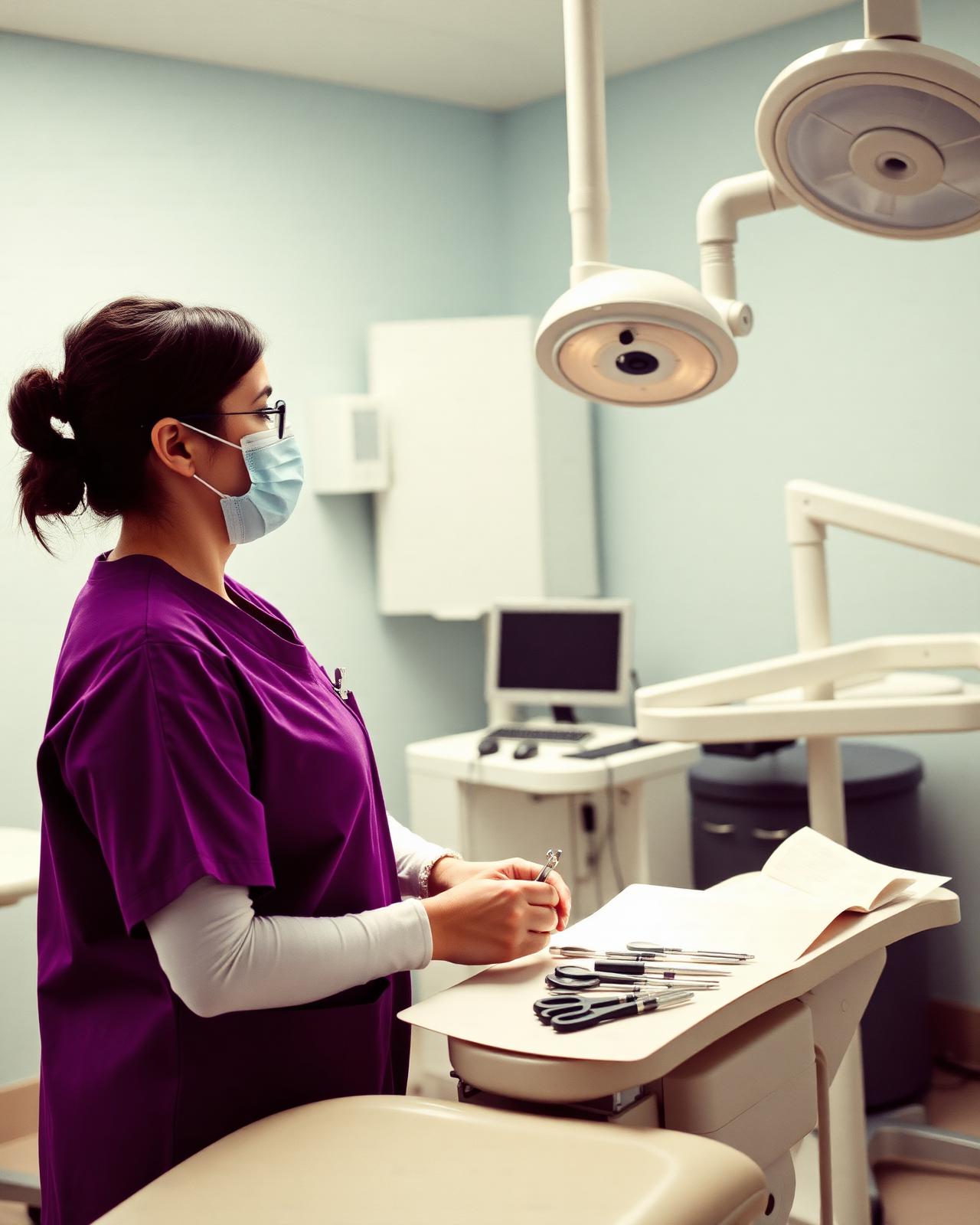 A dentist preparing a treatment room